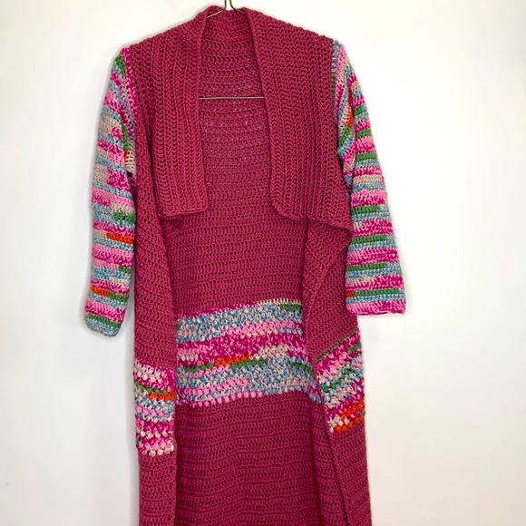 Handmade Knitted Long Sleeve Duster Cardigan | Recycled | Cozy Wrap | Grandma - Picture 4 of 13